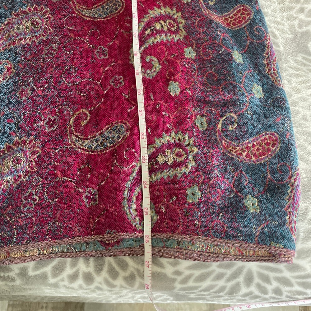 Pashmina Silk Shawl Paisley Print Lightweight Fringe Stole Boho Chic Artsy Wrap - Picture 10 of 12